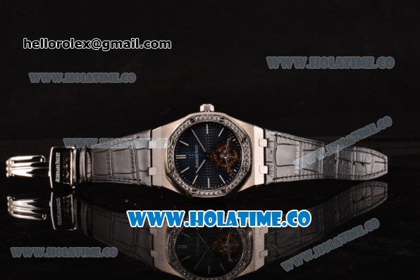 Audemars Piguet Royal Oak 41MM Swiss Tourbillon Manual Winding Steel Case with Diamonds Bezel Black Leather Strap and Blue Dial (FT) - Click Image to Close